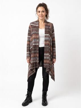 BEYOND THREADS Baby Alpaca Wool Blend Chevron Knit Cardigan Sweater M L